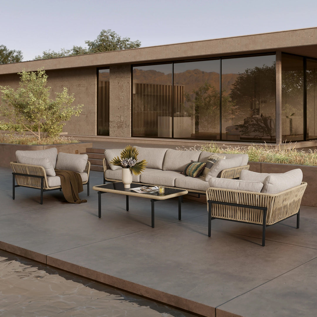 Arturo Outdoor Garden Balcony Sofa Set 3 Seater , 2 Single Seater and 1 Center Table Set Braid & Rope (Beige)