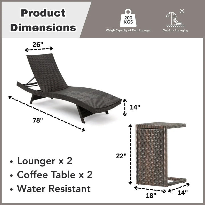 Ronke Outdoor Rattan Wicker Lounge Chairs Set of 2 with Matching Side Table