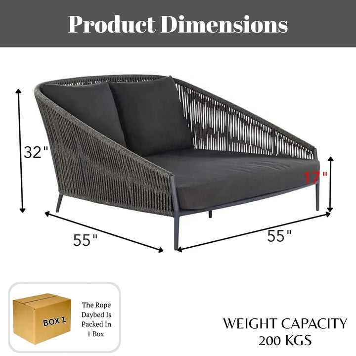 Delphine Outdoor Grey Rope Patio Daybed with Comfortable Dark Grey Cushion