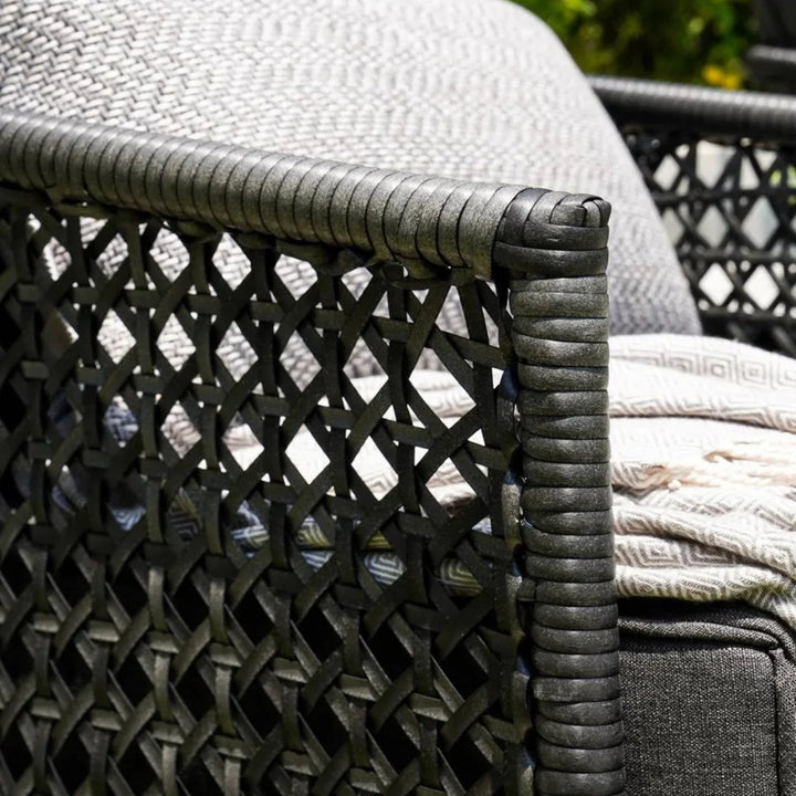 Rowan L-Shaped Patio Conversation Sofa Set with Thick Cushions & Side Table (Grey)