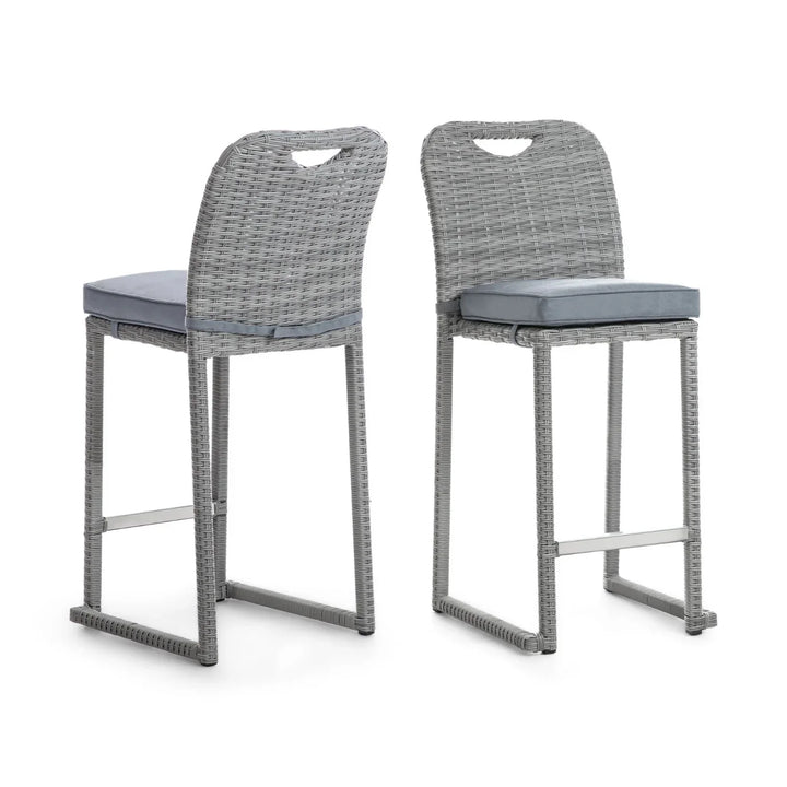 Thandi 7-Piece Outdoor Rattan Wicker Bar Set with Round Glass Top Table