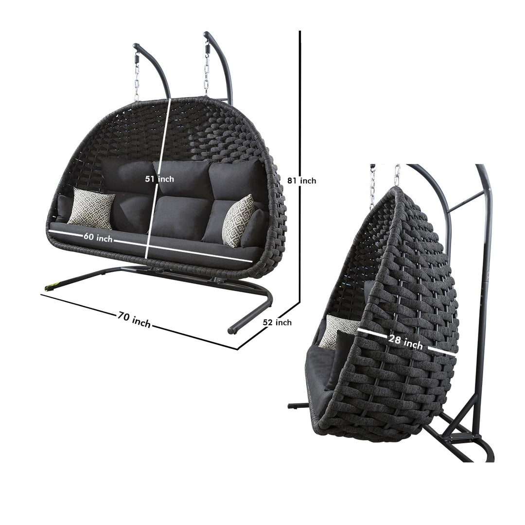 Lace Three Seater Hanging Swing With Stand For Balcony Garden Swing (Silk Grey) Braid & Rope - Swings