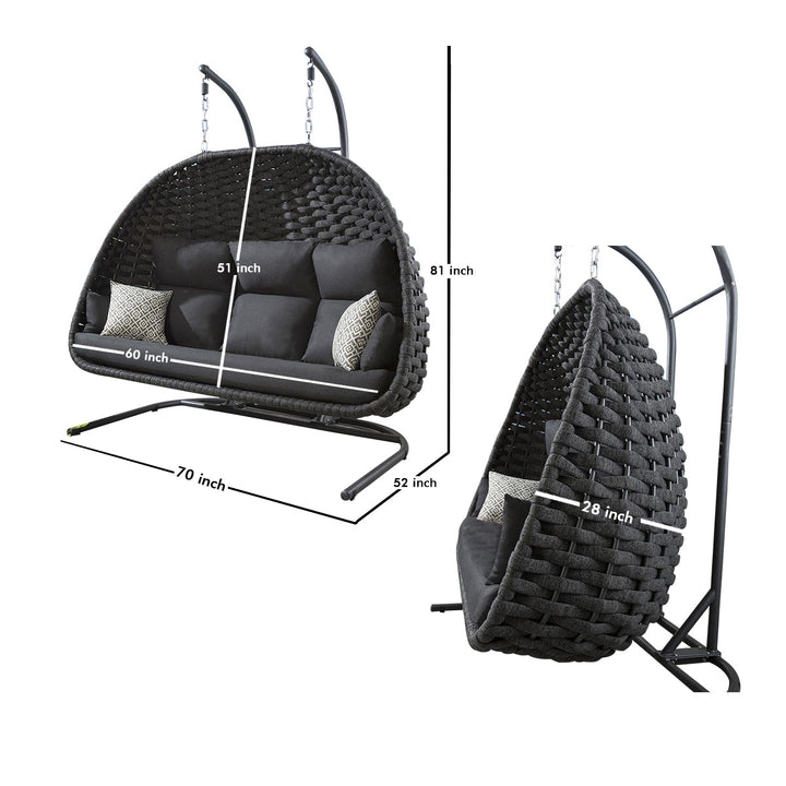 Lace Three Seater Hanging Swing With Stand For Balcony Garden Swing (Silk Grey) Braid & Rope - Swings