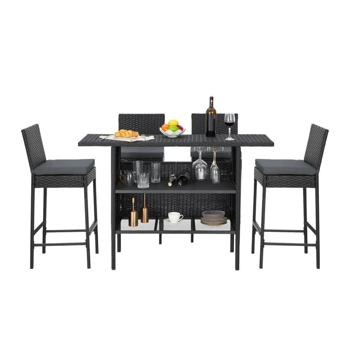 Yvette 5-Piece Outdoor Rattan Wicker Bar Set with Wicker Top Table