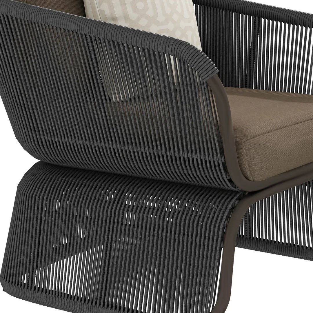 Yumna Outdoor Braided Rope Sofa Set With 2-Tier Glass Top Table