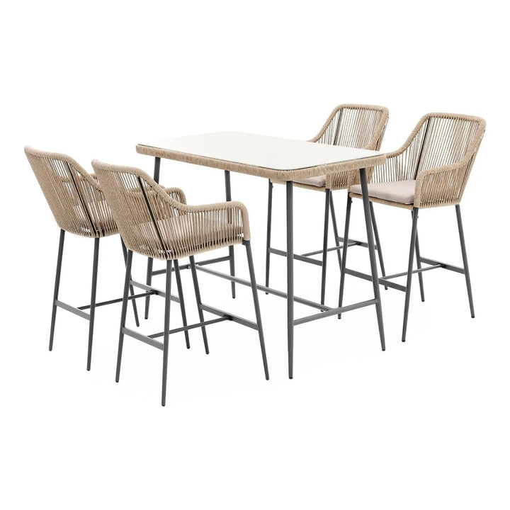 Ekatra Premium Outdoor Rope 5-Piece Bar Set With a High-Top Table