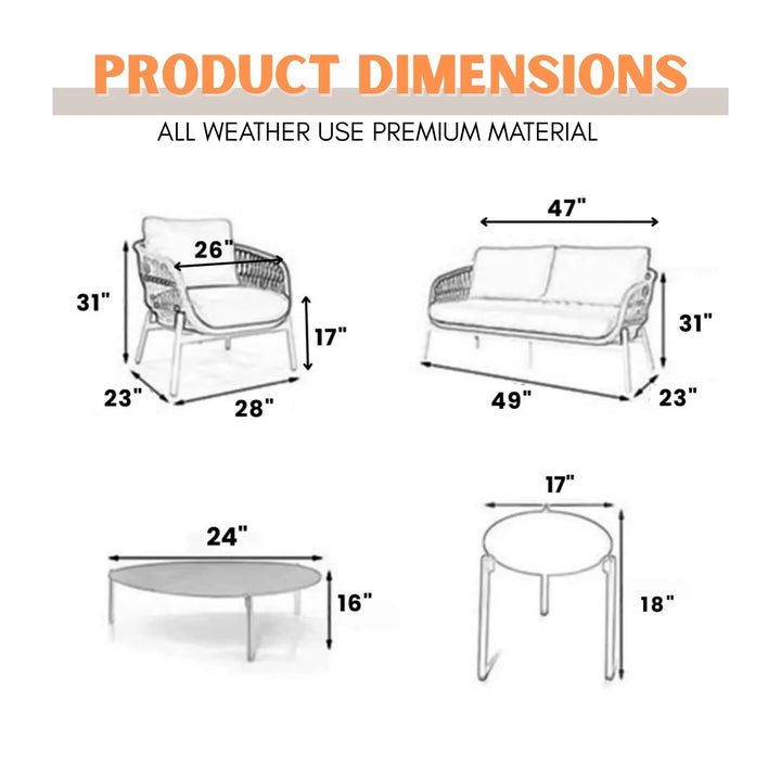 Latika Outdoor 4 Seater Rope Conversation Sofa Set