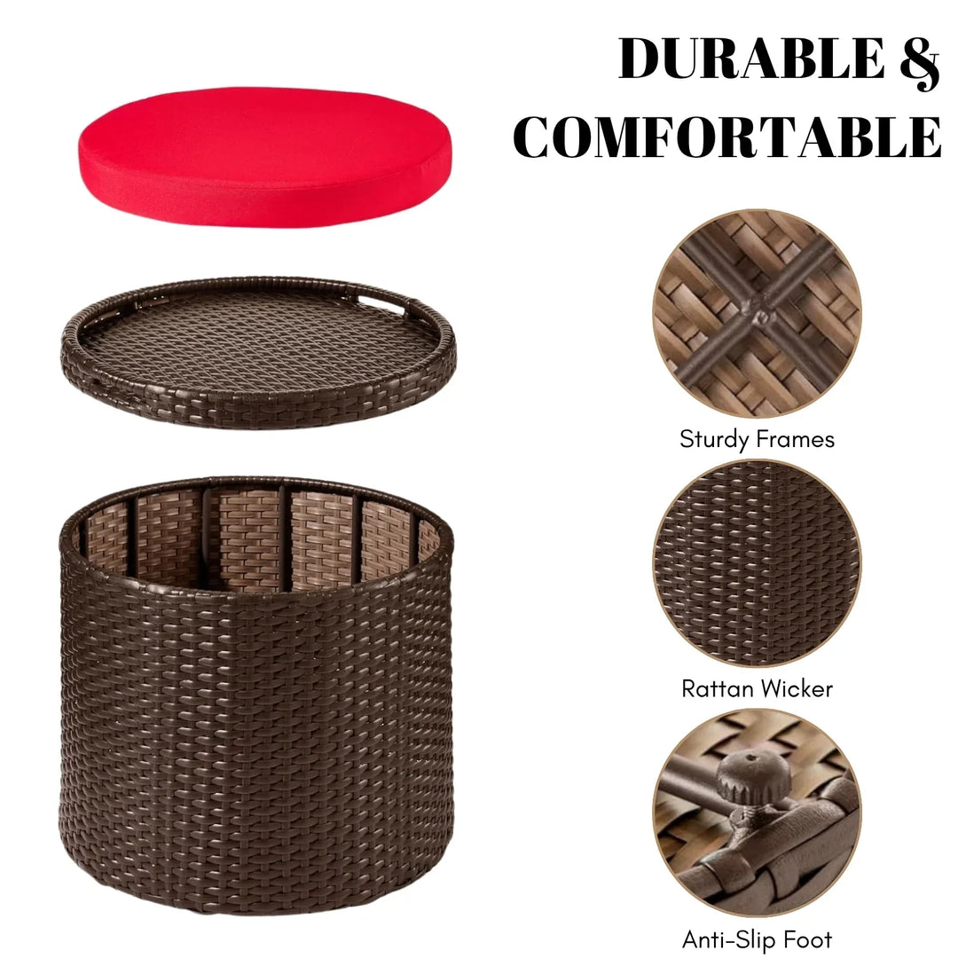 Round Wicker Ottoman for Patio & Backyard
