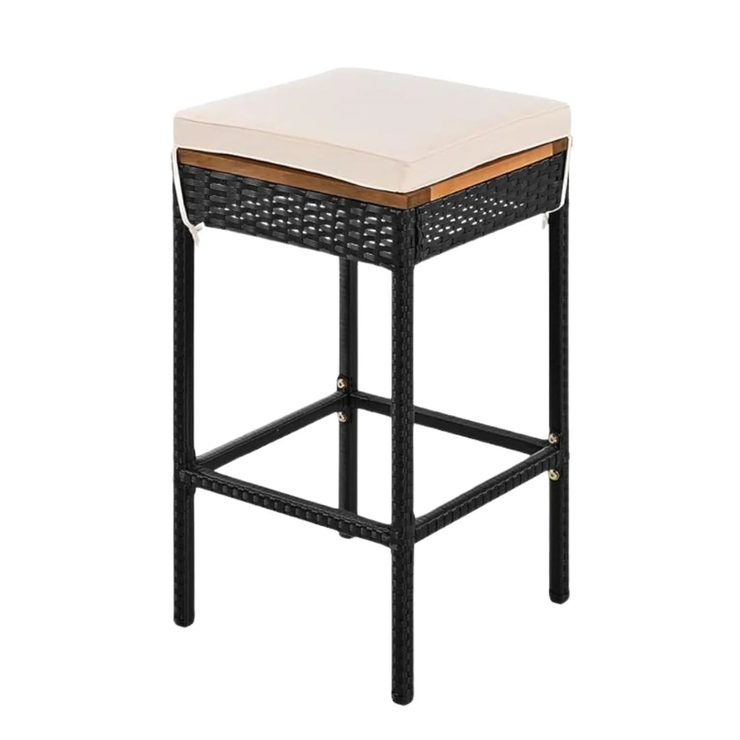 Mirabelle 5-Piece Outdoor Rattan Wicker Bar Set with Wooden Top Table