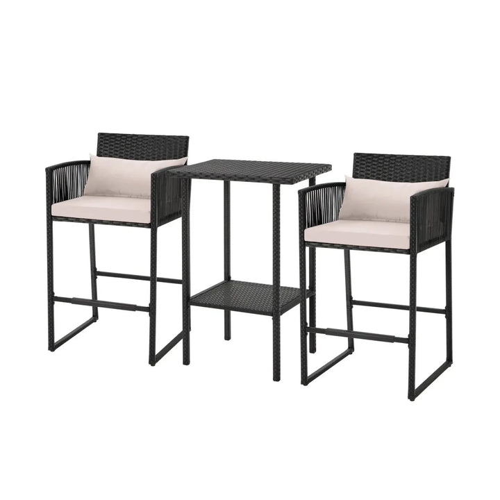 Walburga Outdoor Rattan Wicker Bar Set With 2-Tier Table