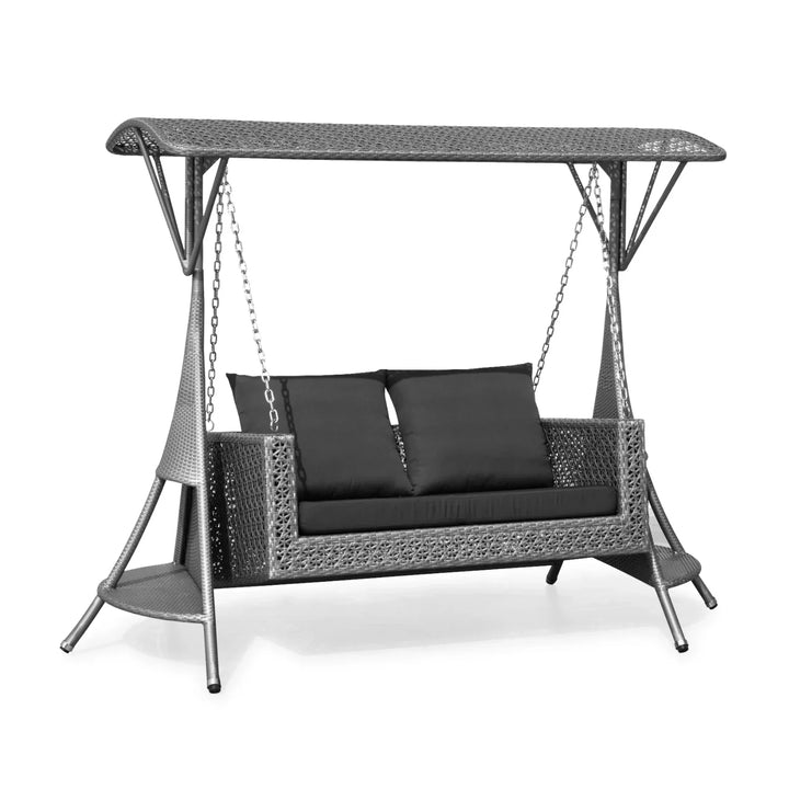 Cornelia Outdoor Rattan Wicker 2-Seat Patio Swing Chair with Shade & Cushions