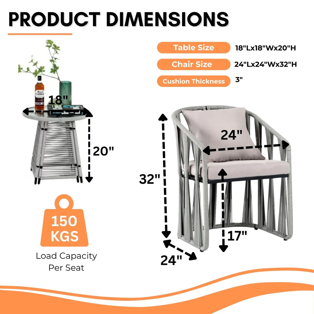 Fallon Outdoor Rope 3-Piece Patio Set