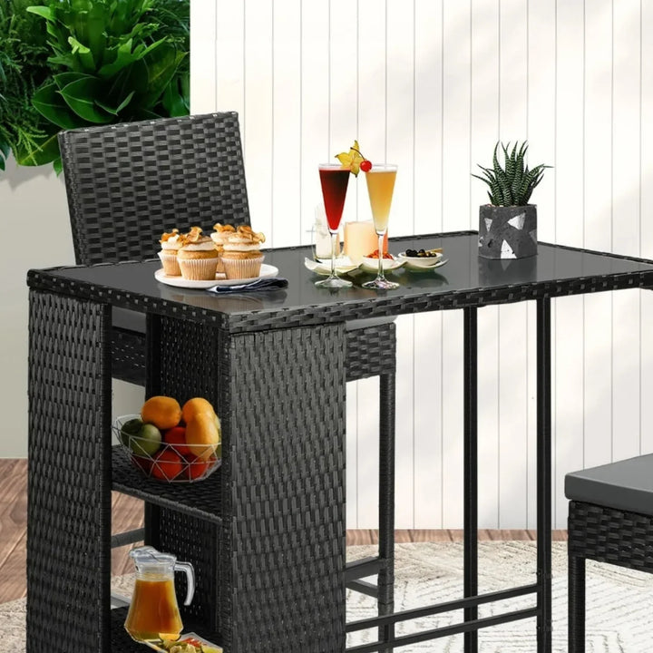 Coraline 3-Piece Outdoor Rattan Wicker Bar Set with Glass Top Table