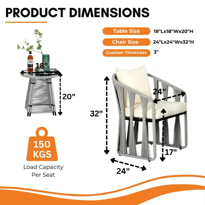 Everleigh Outdoor Rope 3-Piece Patio Set