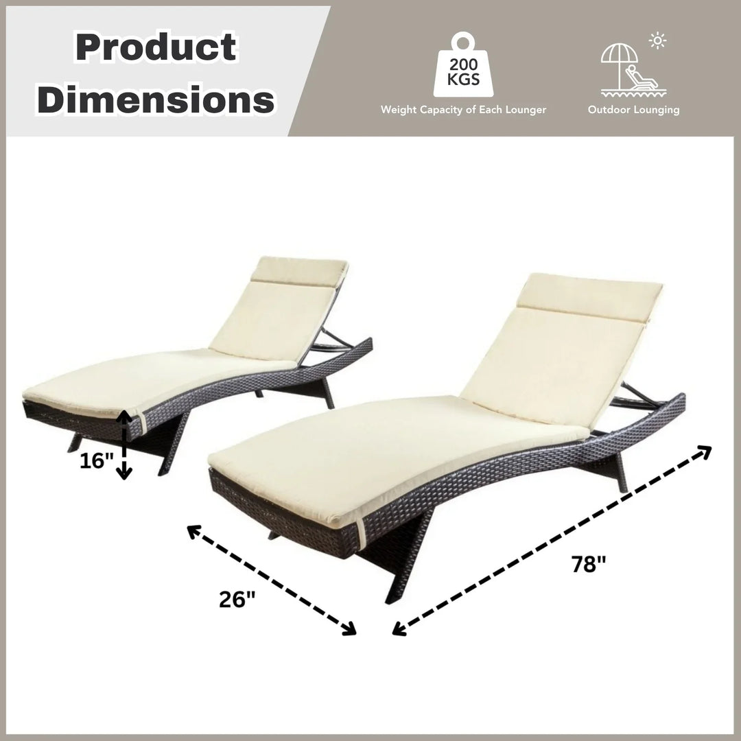 Rong All-Weather Rattan Wicker Outdoor Chaise Lounge Chair Set of 2