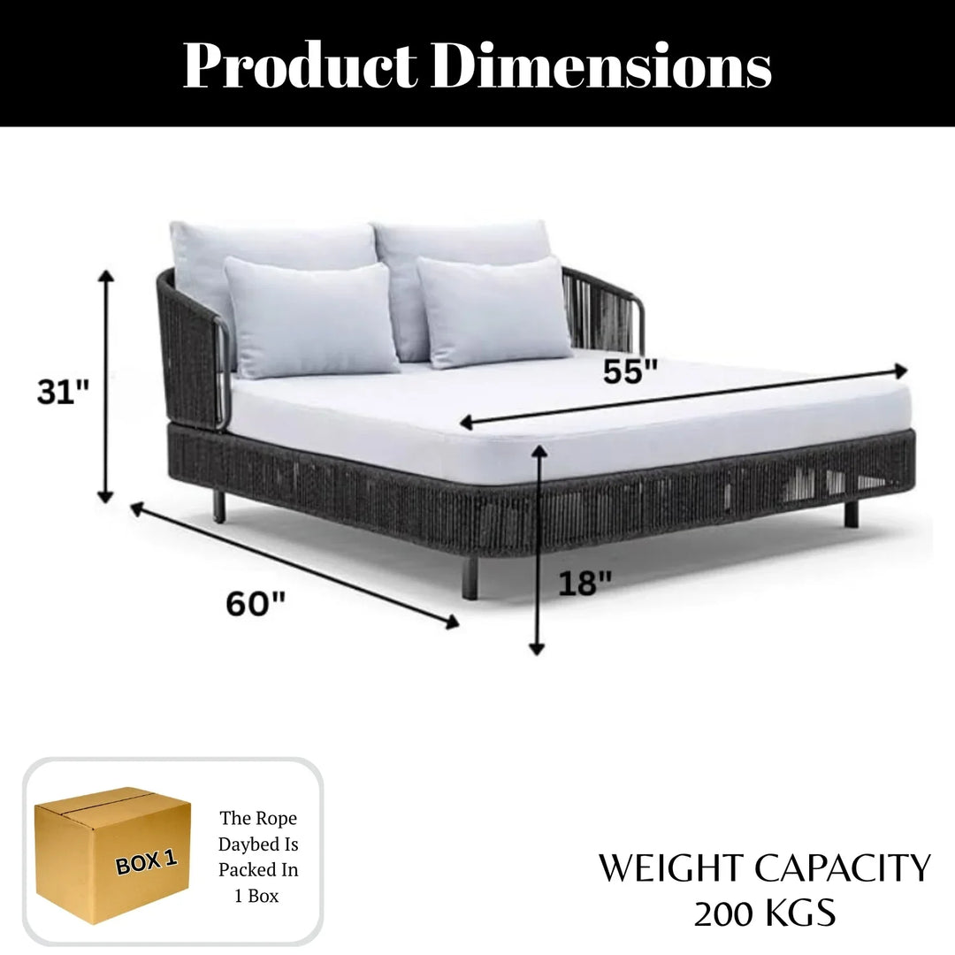 Elvira Outdoor Grey Rope Patio Daybed with Comfortable White Cushion