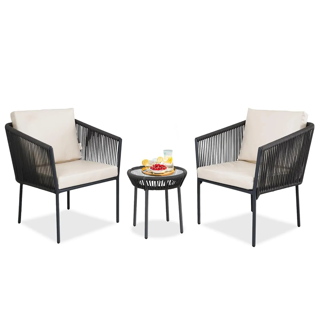 Nerida Outdoor Rope Patio Set with Glass Top Table