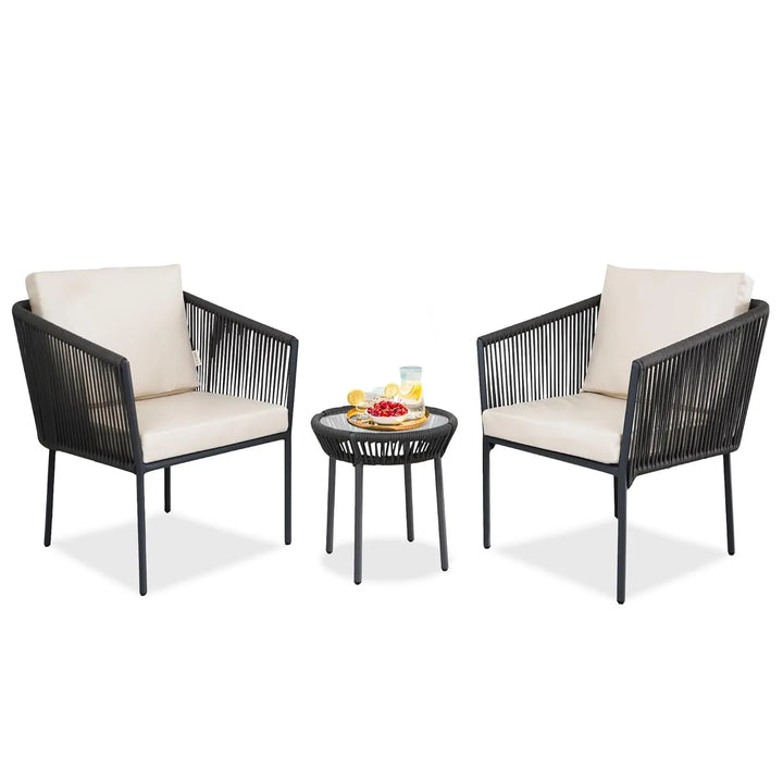 Nerida Outdoor Rope Patio Set with Glass Top Table