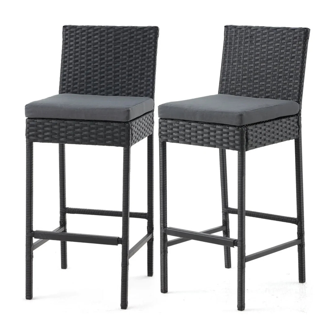 Thekla Outdoor Rattan Wicker Bar Chairs Set of 2