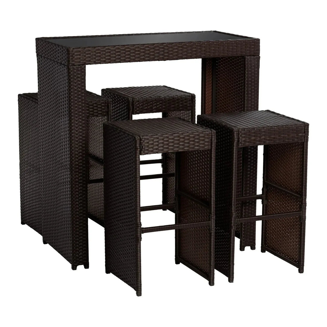 Xia 5-Piece Outdoor Rattan Wicker Bar Set with Glass Top Table