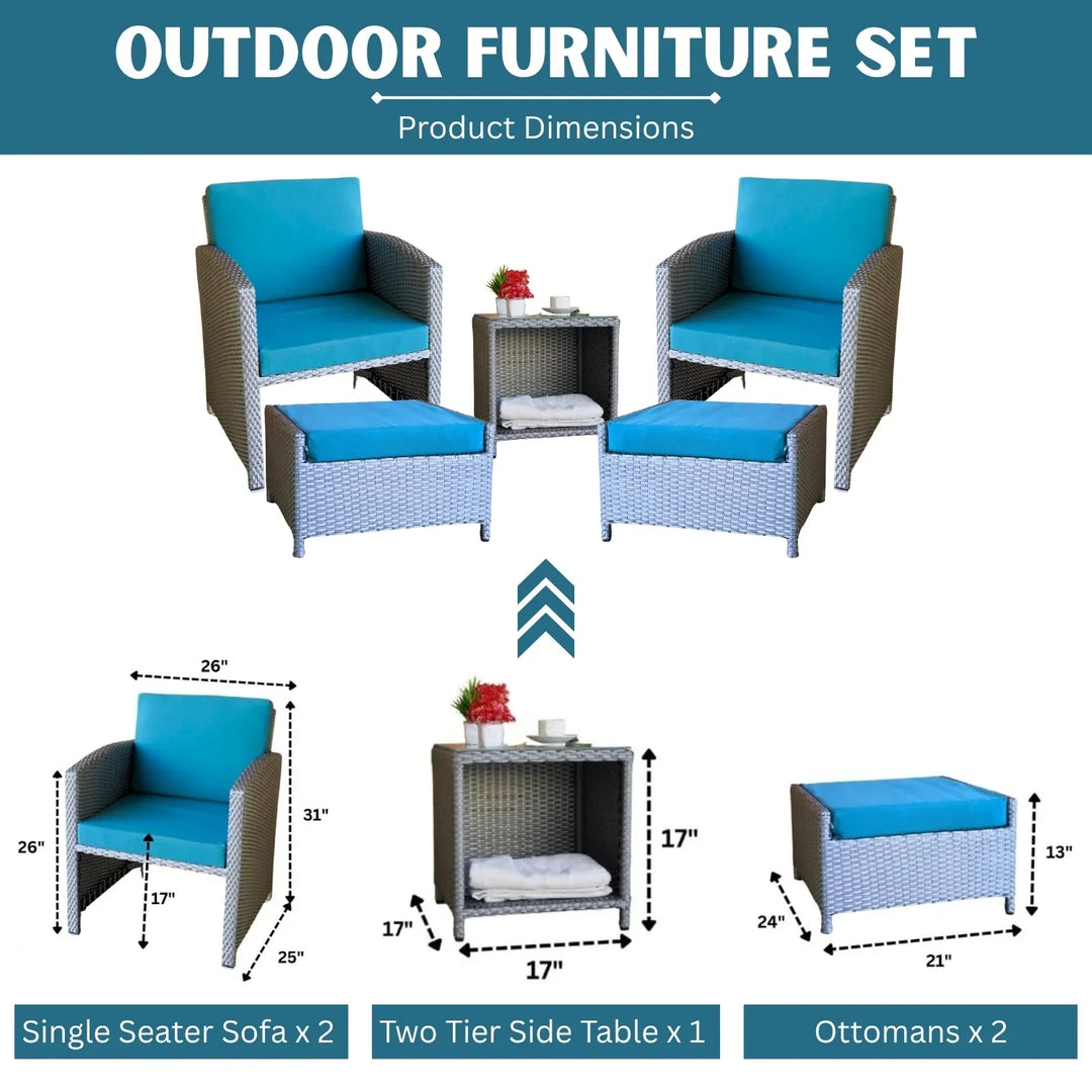 Anushka Outdoor 5 Piece Patio Wicker All Weather Sectional Furniture Set