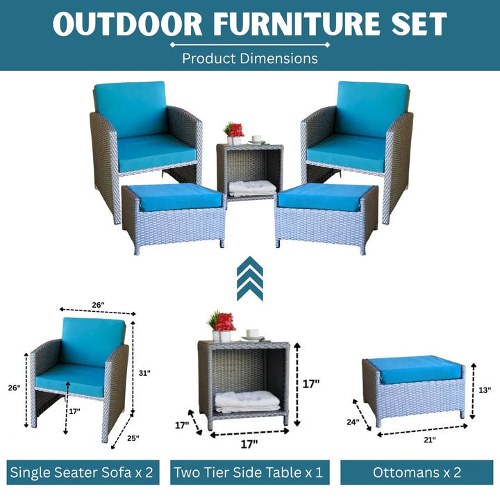 Anushka Outdoor 5 Piece Patio Wicker All Weather Sectional Furniture Set
