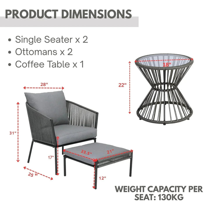 Harini Outdoor 5 Piece Rope Patio Sofa Set (Grey)