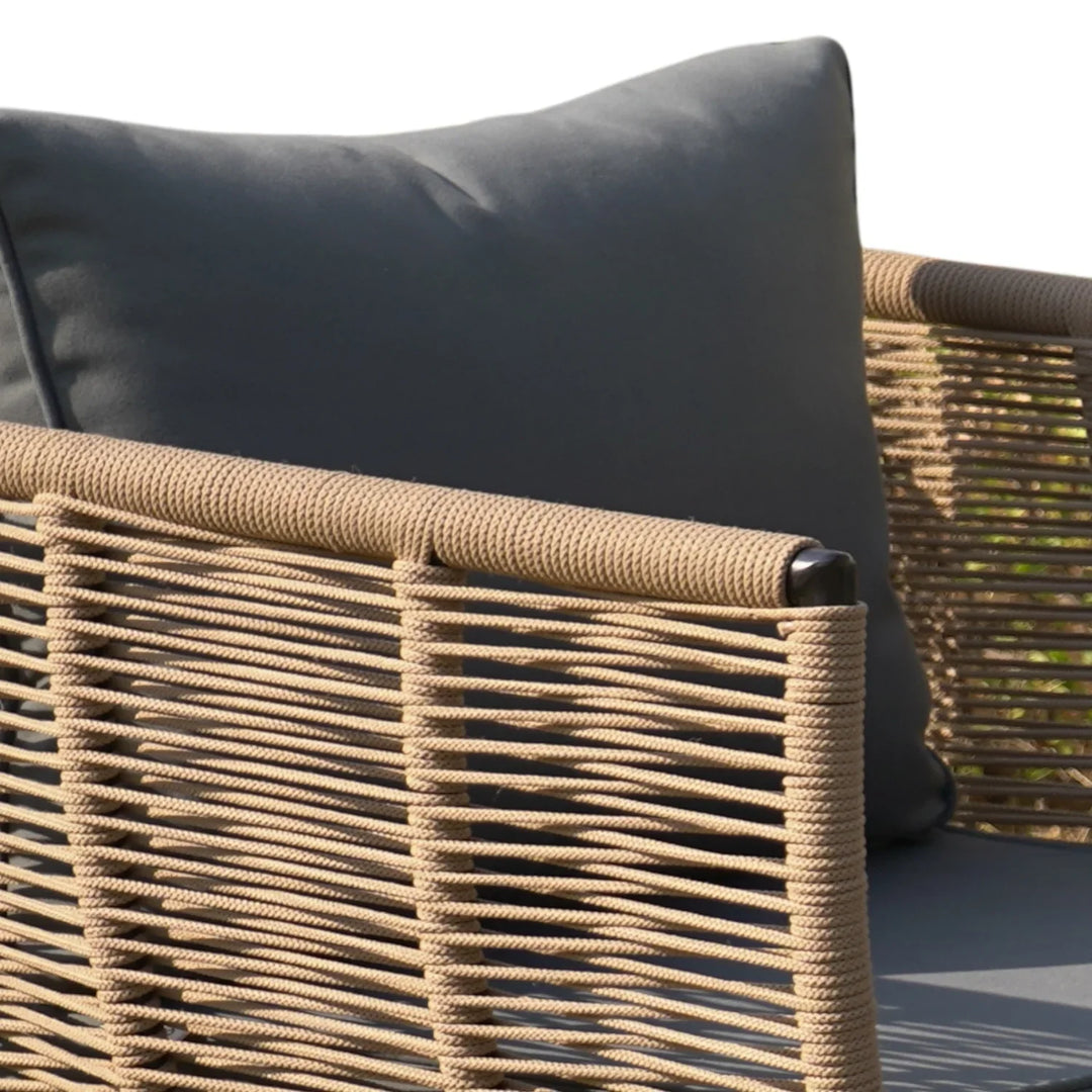 Monroe Outdoor Rope 4-Piece Patio Sofa Set with Glass Top Table (Beige & Dark Grey)