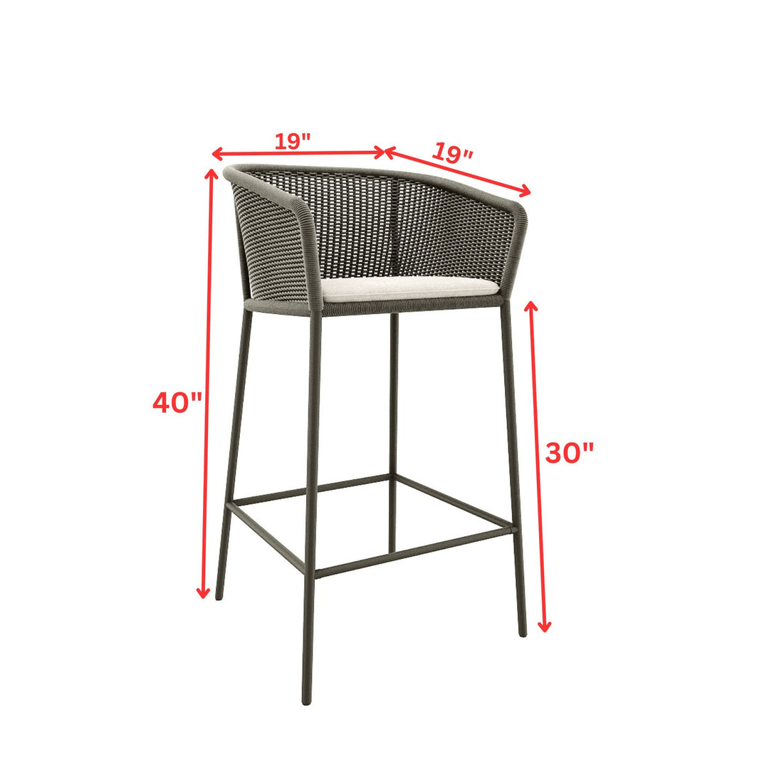 Cerci Outdoor Patio Bar Chair 2 Chairs For Balcony Braided & Rope (Grey)