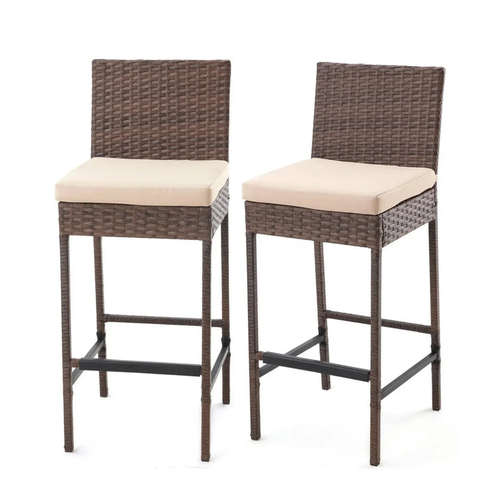 Ursula Outdoor Rattan Wicker Bar Chairs Set of 2