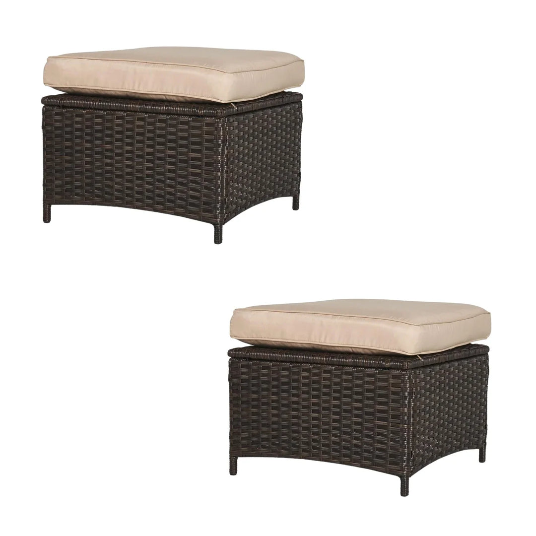 Set of 2 Outdoor Rattan Wicker Ottomans