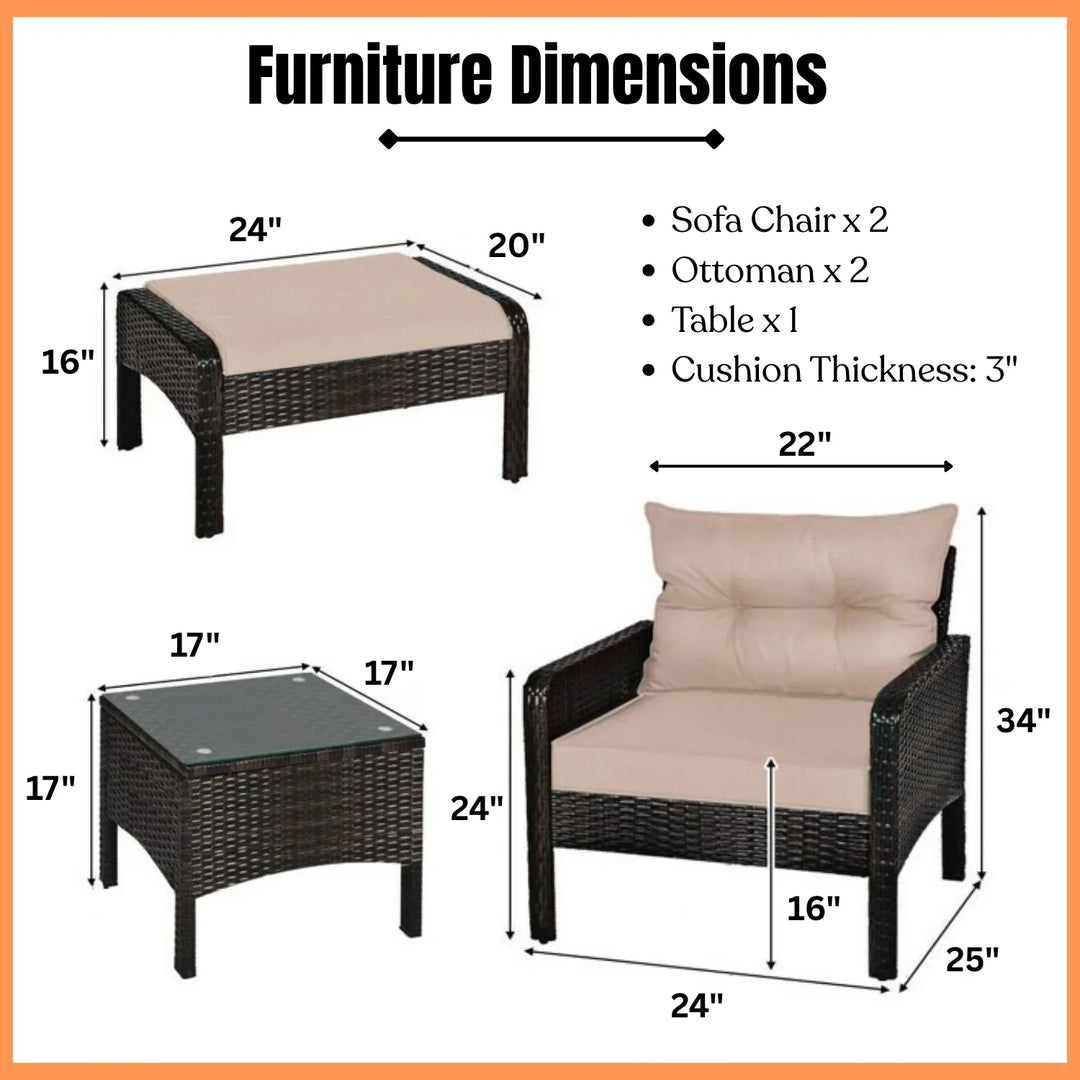 Thalia Outdoor Wicker 5-Piece Patio Sofa Set