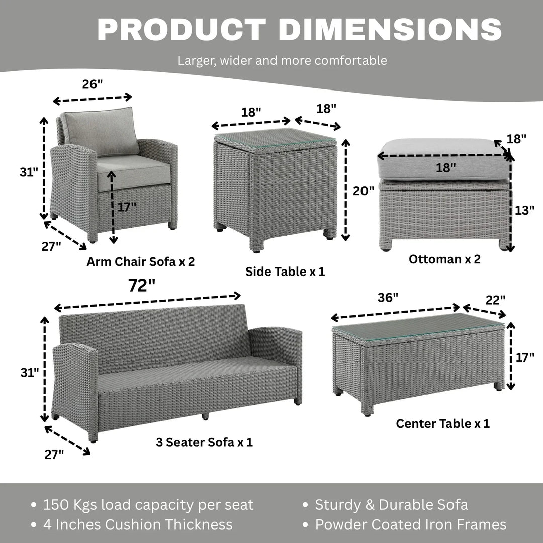 Abeni 7 Piece Outdoor Wicker Conversation Furniture Set