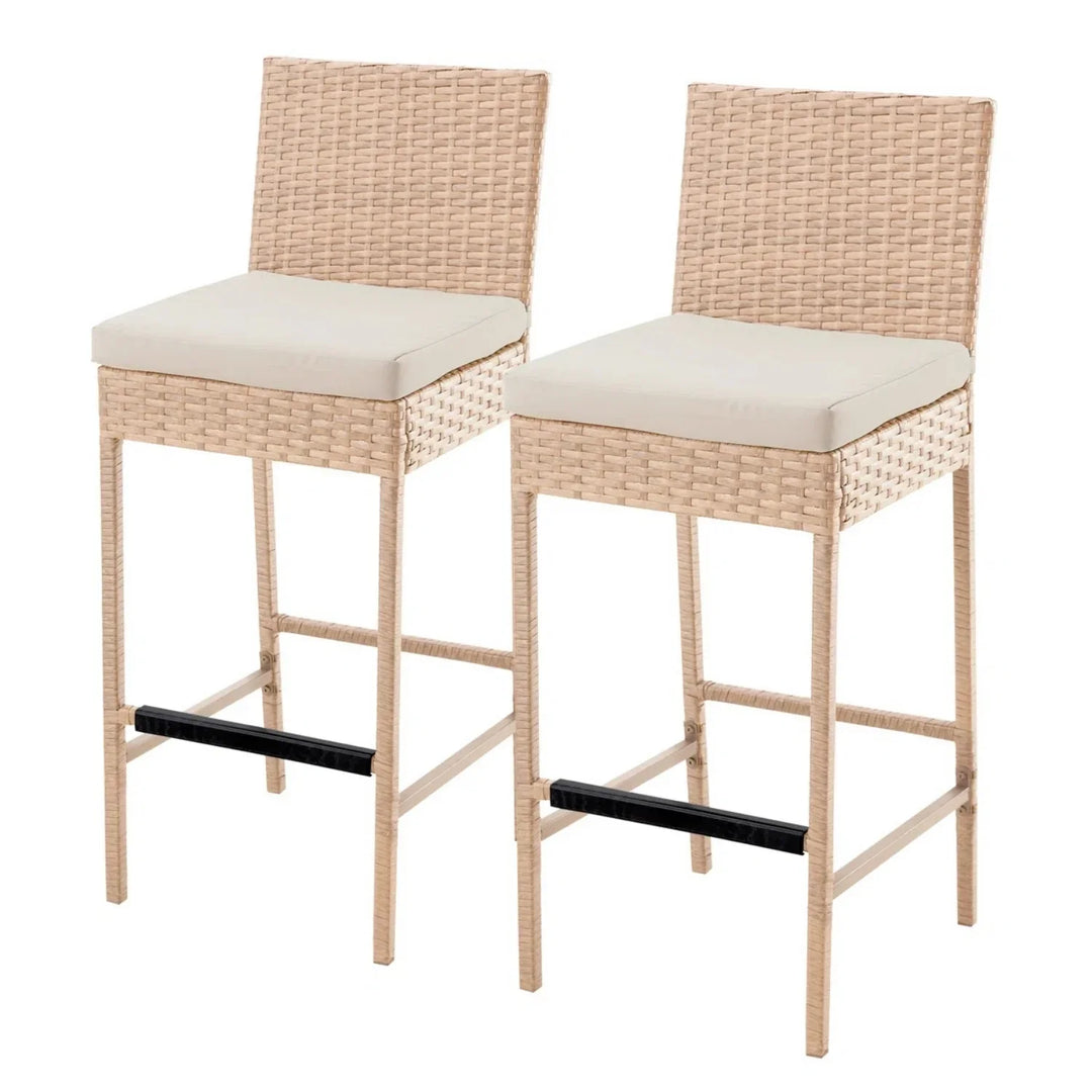 Sybille Outdoor Rattan Wicker Bar Chairs Set of 2