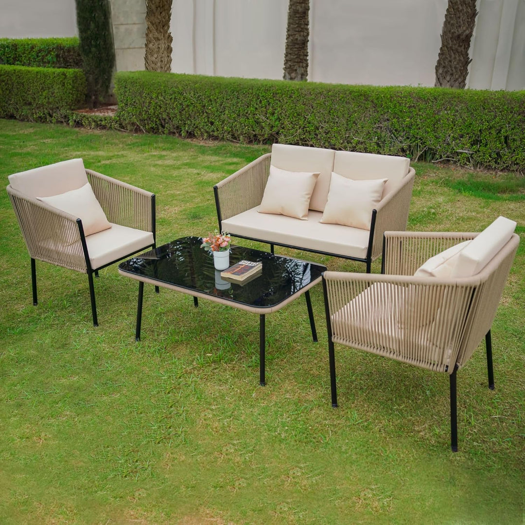 Parna Outdoor Garden Balcony Sofa Set 2 Seater , 2 Single Seater 1 Center Table Set Braided and Rope