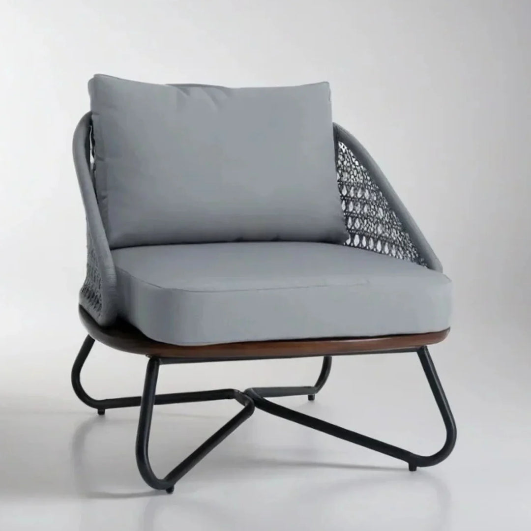 Zina Outdoor Grey Rope 4-Piece Sofa Set With Wooden Top Table