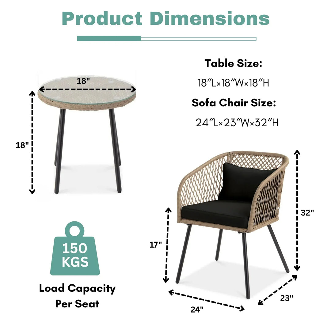 Poet Outdoor Wicker 3-Piece Patio Set