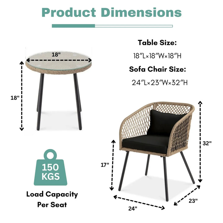 Poet Outdoor Wicker 3-Piece Patio Set