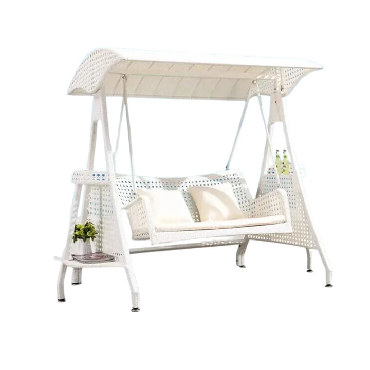 Outdoor Wicker 2-Seat Patio Swing Chair with Shade & Cushions