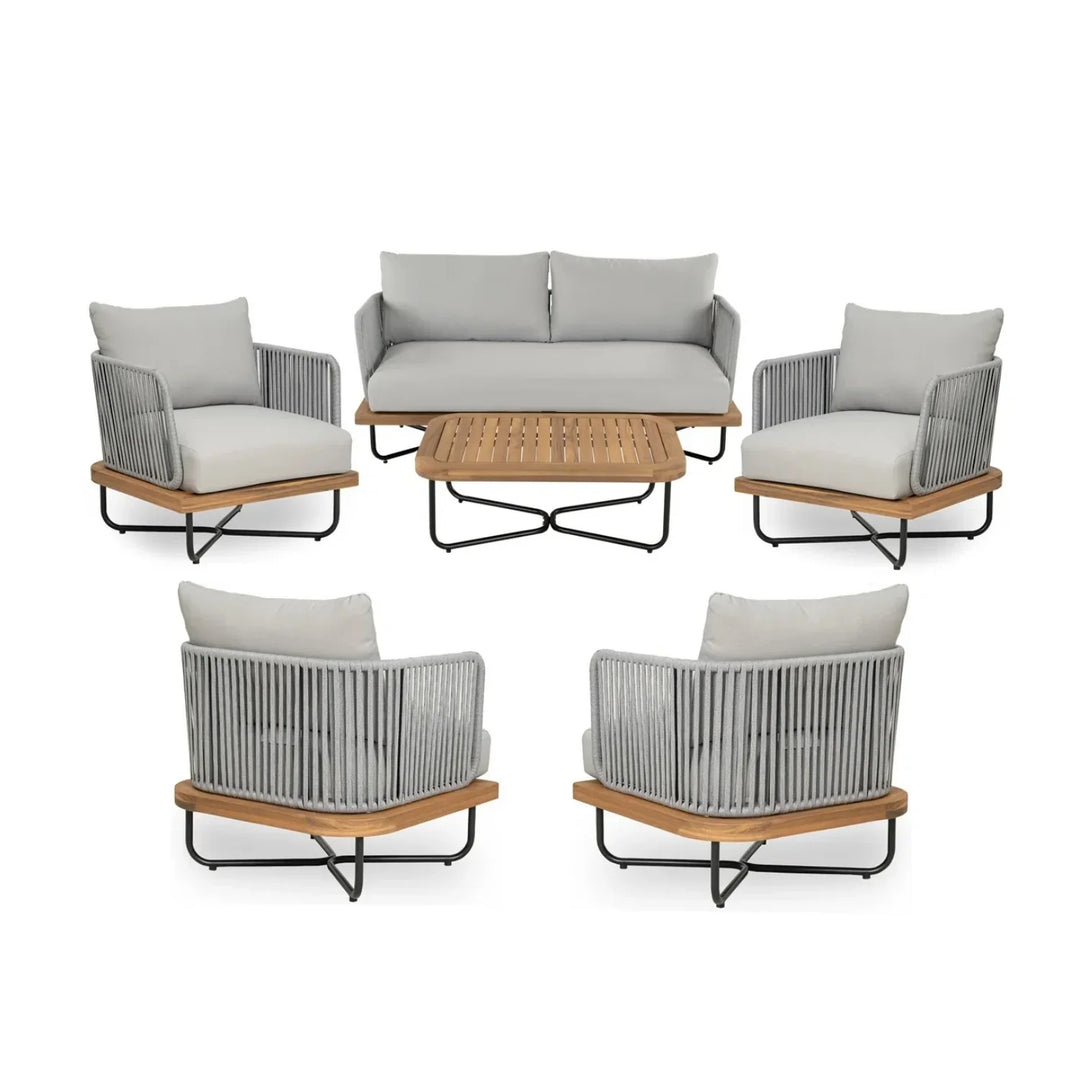 Oindrila Outdoor 6-Piece Rope Woven Conversation Sofa Set with Wooden Top Table