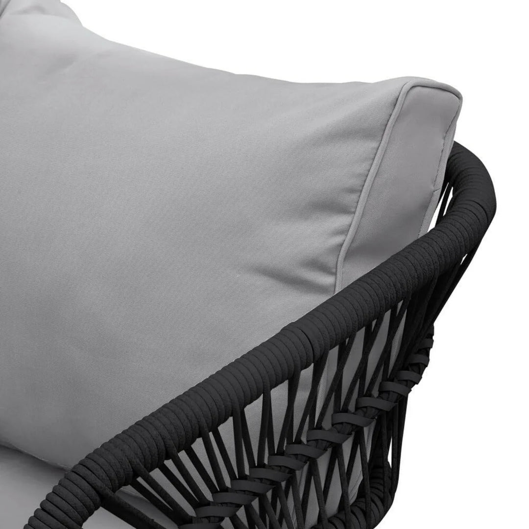 Presley Outdoor Rope 4-Piece Patio Sofa Set with Glass Top Table (Black/Light Grey)