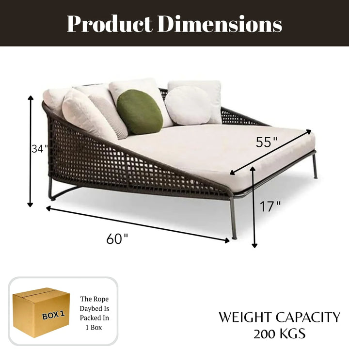 Josslyn Outdoor Rope Patio Furniture Daybed (Brown and Cream)