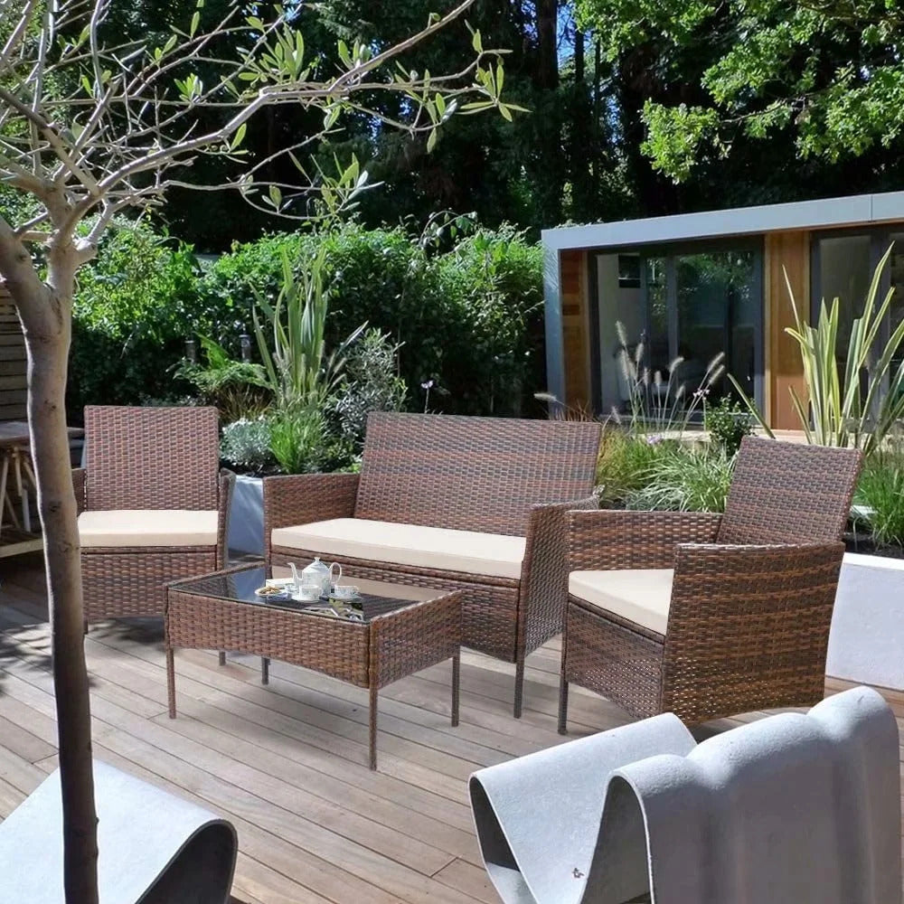Faus Outdoor Sofa Set 2 Seater , 2 Single seater and 1 Center Table (Brown + White)