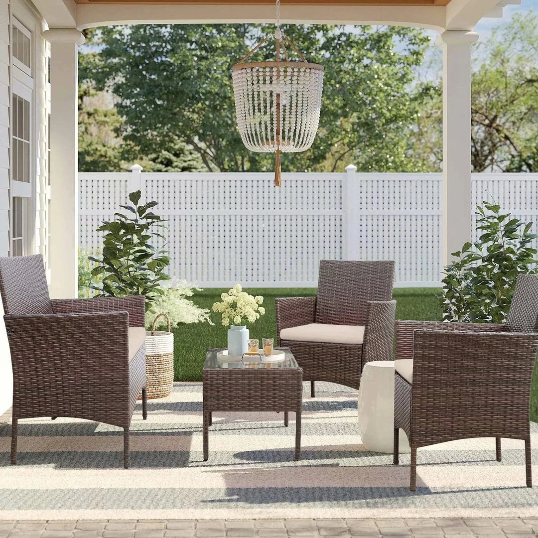Faus Outdoor Sofa Set 2 Seater , 2 Single seater and 1 Center Table (Brown + White)