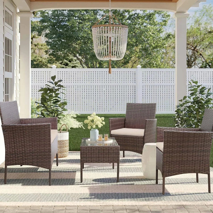 Faus Outdoor Sofa Set 2 Seater , 2 Single seater and 1 Center Table (Brown + White)