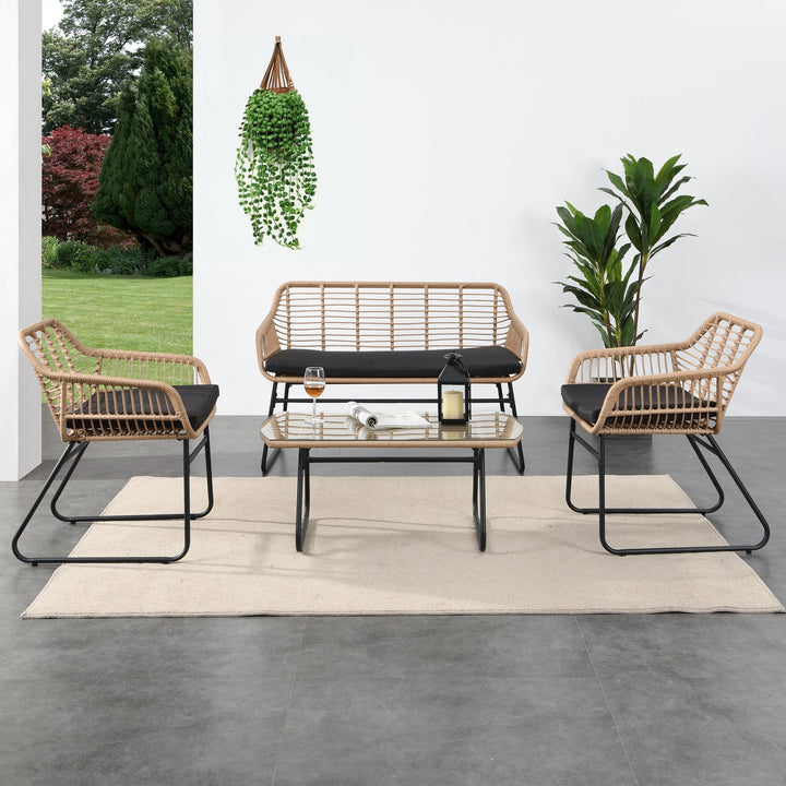 Drinus Outdoor Garden Balcony Sofa Set 2 Seater, 2 Single seater and 1 Center Table  Set (Black + Tan)