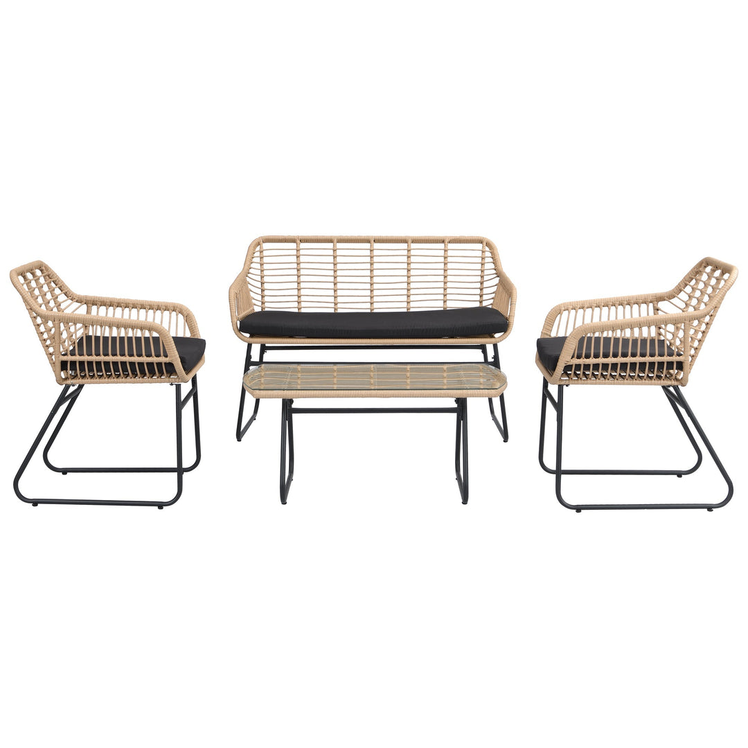 Drinus Outdoor Garden Balcony Sofa Set 2 Seater, 2 Single seater and 1 Center Table  Set (Black + Tan)