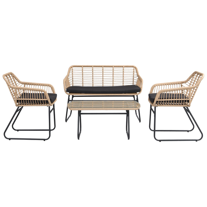 Drinus Outdoor Garden Balcony Sofa Set 2 Seater, 2 Single seater and 1 Center Table  Set (Black + Tan)