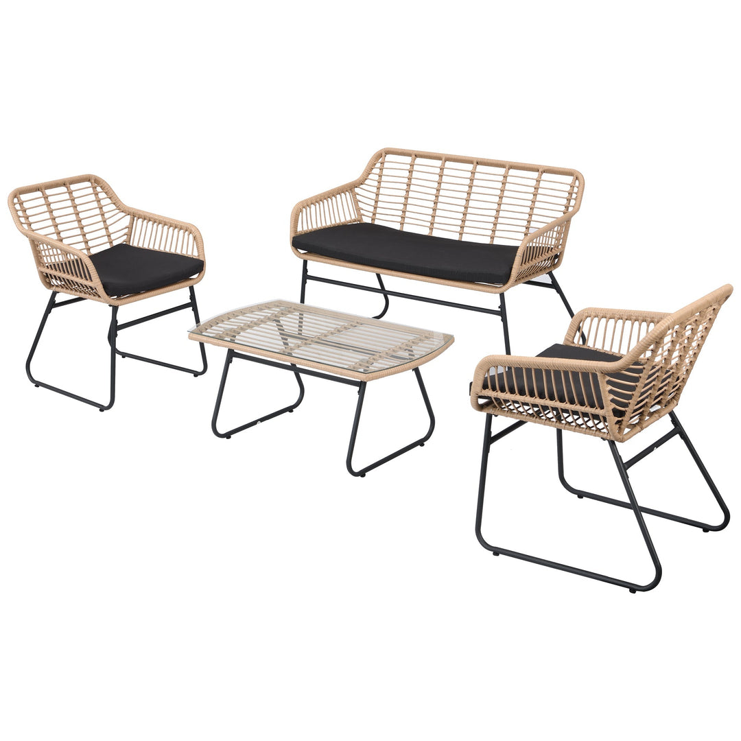 Drinus Outdoor Garden Balcony Sofa Set 2 Seater, 2 Single seater and 1 Center Table  Set (Black + Tan)
