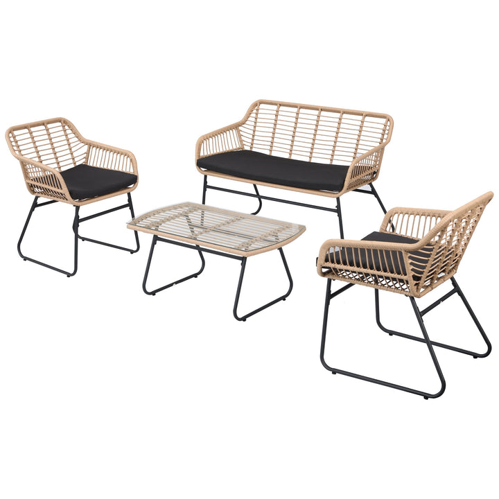 Drinus Outdoor Garden Balcony Sofa Set 2 Seater, 2 Single seater and 1 Center Table  Set (Black + Tan)